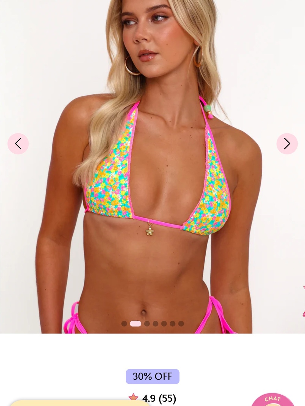 Kulani Kinis Neon Pink Multicolor Floral Triangle Bikini Top